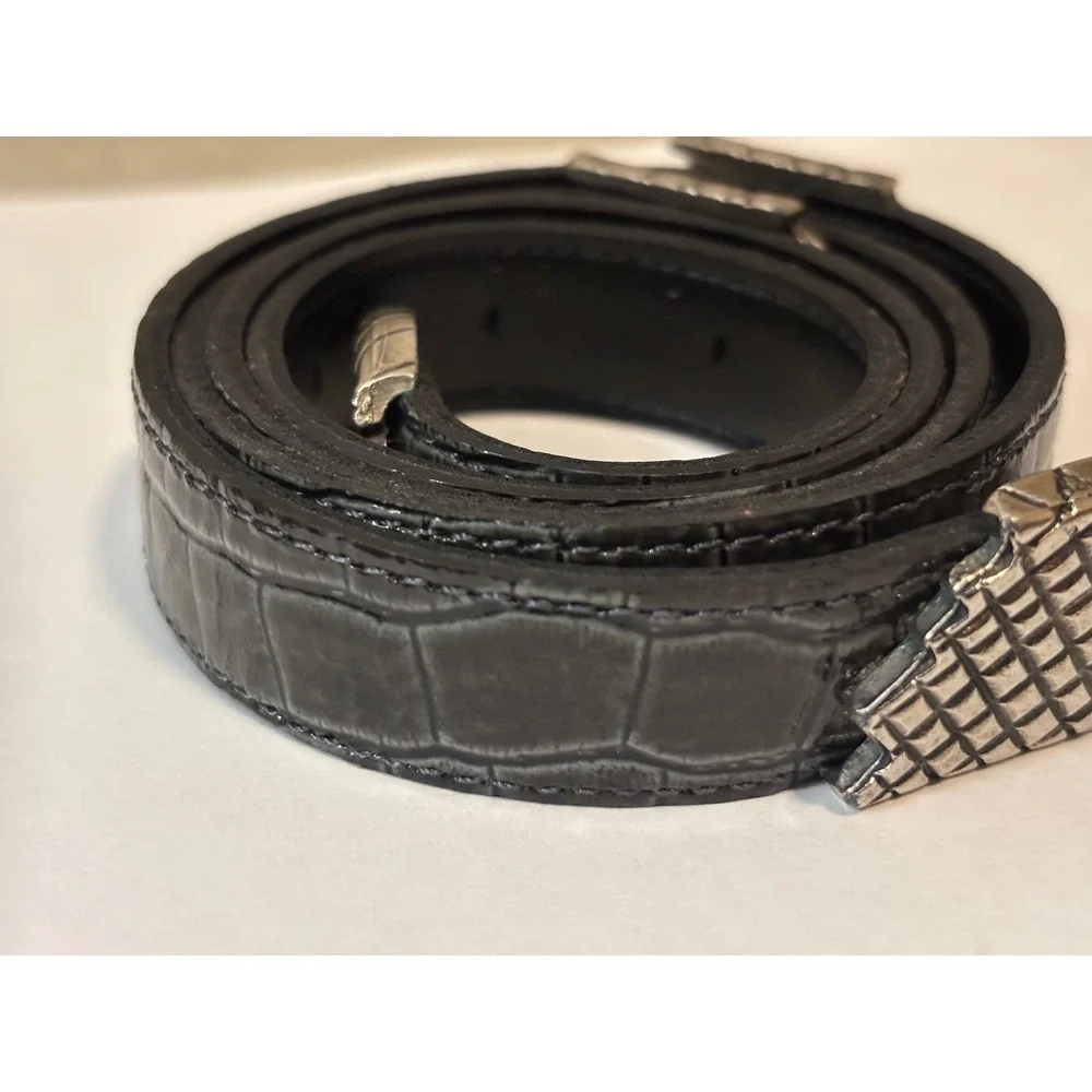 Avignon Snake Head Belt ML Black Crocodile Embossed Leather Silver Hardware